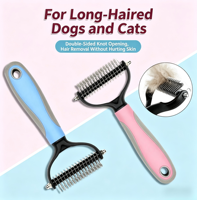 Peigne démêlant pour animaux de compagnie en acier écologique double face 2-en-1, brosse professionnelle pour le toilettage des chats, élimination des nœuds, des emmêlements et des poils lâches