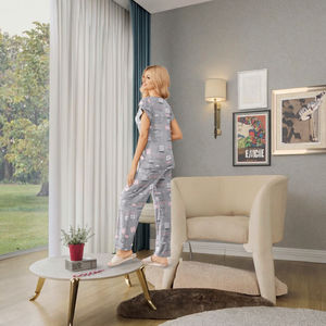 Chemise de nuit en coton pour femme SFY-YH00138, manches courtes, vêtements de nuit avec imprimé décontracté, pyjama ample et confortable en satin pour l'automne et le printemps - Product Image 2