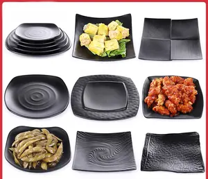 Plato de Melamina negra mate irrompible, platos de servicio de melamina de estilo japonés