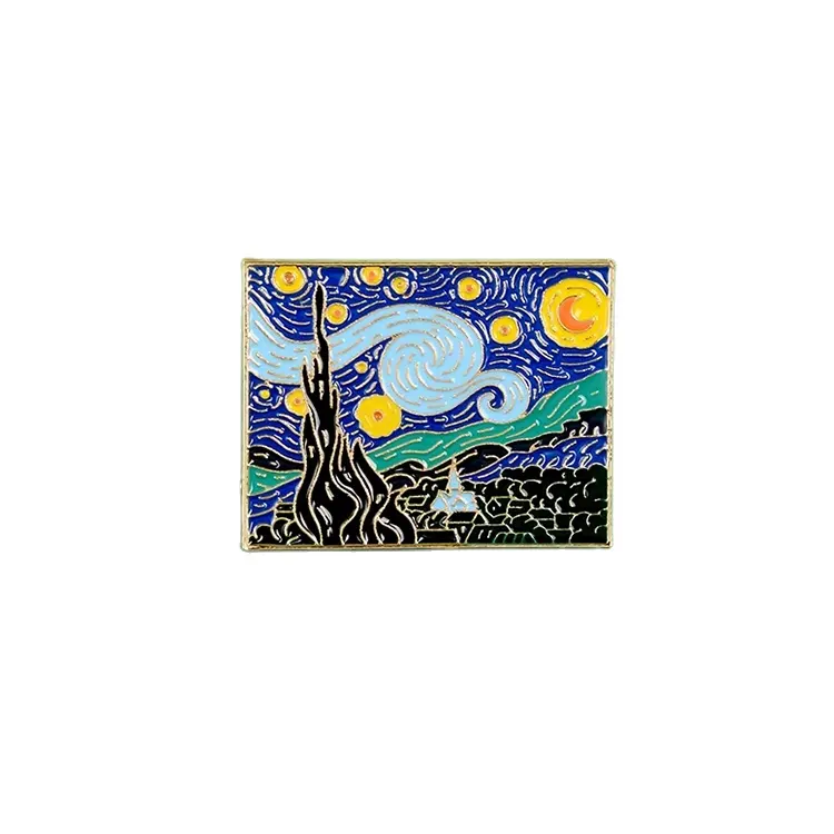 Artwork Souvenir Gift Van Gogh Starry Night Painting Metal Enamel Lapel Pin