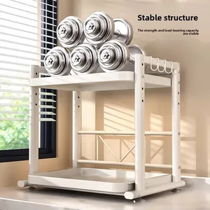 Estante de Almacenamiento para Cocina con Bandeja Deslizable de Doble Nivel, Impermeable, con Estructura Metálica y Altura Ajustable, para Horno de Microondas - Product Image 5