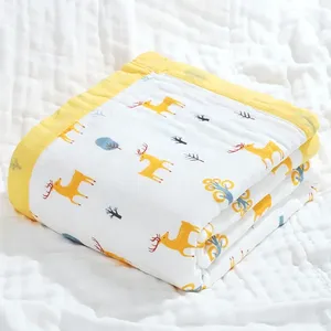 100% 면 아기 담요 신생아 6 층 모슬린 면 거즈 부드러운 흡수성 포대기 담요 아기 침대 샤워 물티슈 - Product Image 5