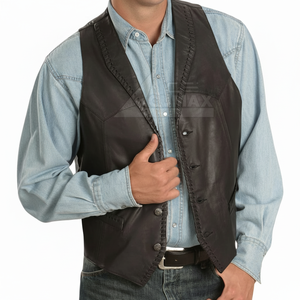 เสื้อกั๊กหนังแขนกุดสำหรับผู้ชายเสื้อแจ็คเก็ตหนังแท้สำหรับฤดูใบไม้ร่วงฤดูหนาว - Product Image 1