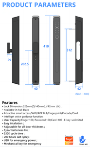 Tuya Security Biometric Main Door Fingerprint Face Recognition Electronic Digital Smart Password Door Lock - Product Image 6