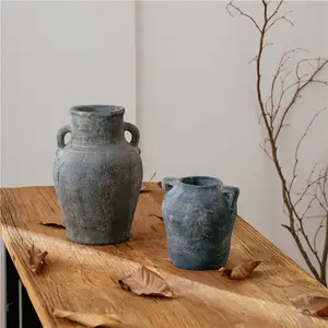 Vintage gris luxe intérieur extérieur décoration fait à la main terre cuite ronde poterie grand vase vases antiques pour la décoration