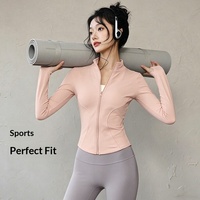 Veste de course et de randonnée pour femme, col montant, fermeture éclair, séchage rapide, respirante, pour le fitness, le yoga, le Pilates, l'entraînement en extérieur, couleur unie