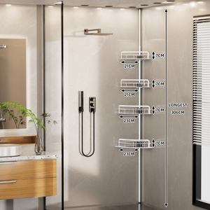 Étagère de douche réglable à 4 couches à tension constante Organisateur de poteau en acier antirouille Caddy de douche d'angle pour salle de bain et <span class=keywords><strong>baignoire</strong></span> - Product Image 6