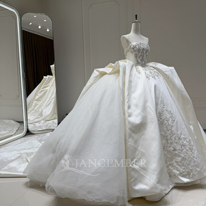Robe de mariée de luxe ivoire Xx108, ornée de cristaux, coupe architecturale, traîne en satin et tulle, pour cérémonie nuptiale formelle Jancember - Product Image 4