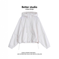 Veste coupe-vent courte à capuche pour femme, protection solaire, petite taille, sport, anti-UV UPF30+, décontractée, tendance, résistante aux plis