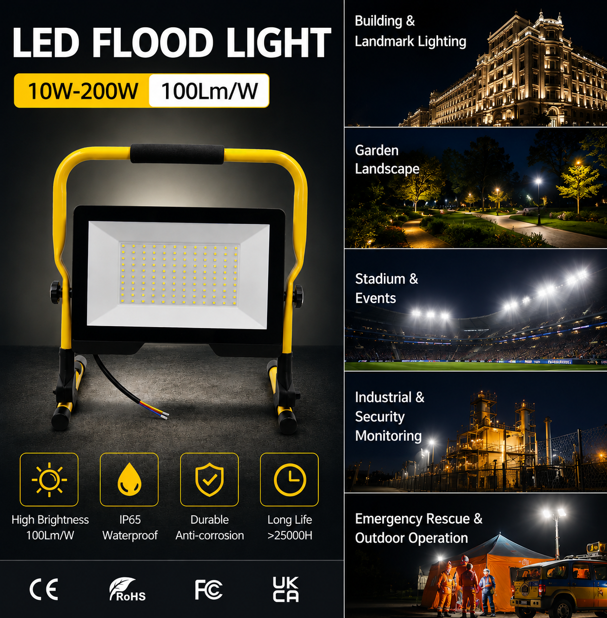 Portable High Power 280 Leds IP65 Aluminum Remote Control Flood Working Light USB Cable Rechargeable Work Lights