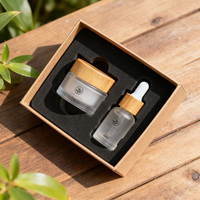 Pot à crème givré de luxe de 50 g avec couvercle en bambou et flacon compte-gouttes en bambou de 30 ml, ensemble d'emballage écologique pour les soins de la peau