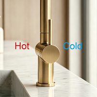 Robinet de cuisine flexible en acier inoxydable 304, finition or brossé, avec jet cascade et pulvérisation, mitigeur eau chaude et froide