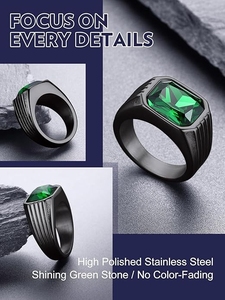 Cincin Signet Batu Permata Bandmax untuk Pria, Cincin Zirkonia Kubik Potongan Mewah dari Baja Anti Karat dengan Batu Topaz Biru/Emerald/<span class=keywords><strong>Onyx</strong></span> Hitam/Ruby - Product Image 1