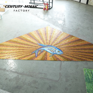Peinture murale artistique en verre doré Centurymosaic, motif religieux personnalisé fait main de poisson de Jésus, carrelage mural / médaillon en marbre - Product Image 5