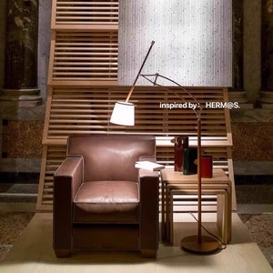 H Deco Golden Brown Leather <b>Floor</b> Lamp With Folding Arm Adjustable Height For Living Room <b>Sofa</b> Area - Product Image 4