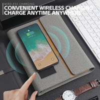 PU 8000mAh Power Bank Notebook cadeau d'affaires avec lumière LED Logo A5 taille spirale Style imprimé cuir papier couverture Smart Diary