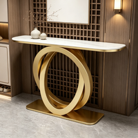 Console d'entrée en pierre de quartz de style luxueux avec structure métallique, design moderne et luxueux, facile à nettoyer, meubles de salon
