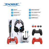 DOBE 7-in-1 PS5 Spielzubehör-Set mit Ladestation, Silikonhülle, Gaming-Kopfhörerhalterung und Thumbstick-Kappen für PS5