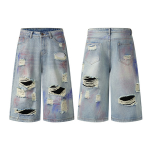 <span class=keywords><strong>Pantalones</strong></span> <span class=keywords><strong>Cortos</strong></span> Vaqueros Retro Personalizados para <span class=keywords><strong>Hombre</strong></span>, Desgastados, <span class=keywords><strong>Rotos</strong></span>, Lavados, Holgados, Estilo Vintage, Streetwear, Baggy - Product Image 3
