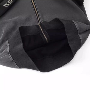 Sudadera con capucha y cremallera de cara completa para hombre de talla grande al por mayor personalizada 100% algodón diseño de calle logotipo liso teñido lavado a la piedra ecológico - Product Image 4