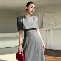 Robe d'été élégante ZYHT 75355 style français, couleur unie, col rond, effet deux pièces, pour femme, tendance transfrontalière