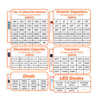 6 types de composants Kit résistance électrolyse condensateur Triode Diode To-92 LED mixte bricolage réparation expérience composants électroniques
