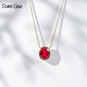 StarsGem Collar con Colgante de Oro Sólido de 10K con Esmeralda Colombiana, Zafiro y Rubí Creados en Laboratorio, Corte Ovalado, Engaste de Bisel - Product Image 4