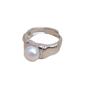 Anneau ouvert en argent S925, à faire soi-même, épaissi et audacieux, nœud en bambou, accessoire pour perle de 9-10 mm, support vide, ouverture réglable 5351 - Product Image 5