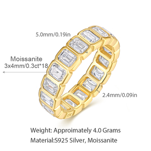 Prachtige Smaragd-Set Moissanite Ring, Alle S925 Sterling Verzilverd Met <span class=keywords><strong>18K</strong></span> Goud, Europese En Amerikaanse Trendy Ring - Product Image 3