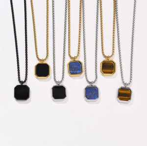 Natural Onyx <strong>Sodalite</strong> Turquoise Stone Jewelry 18K Gold Plated Stainless Steel Women Men Geometric Square Pendant <strong>Necklace</strong> - Product Image 5