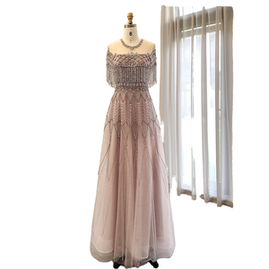 Robe de soirée élégante pour femme SZ061, style Dubaï, épaules dénudées, coupe trapèze, longueur ras du sol, en organza, ornée de perles, antistatique - Product Image 3