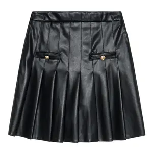 YRP002 Mini Pleated PU Leather Skirt Good Quality Imitation Sheep Leather Skirt for Women