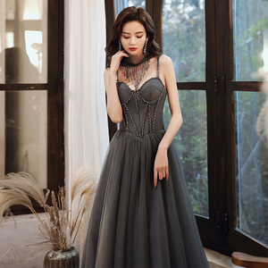 <span class=keywords><strong>Robe</strong></span> longue en dentelle grise pour femme, vêtement musulman, <span class=keywords><strong>bustier</strong></span> scintillant, bal de mariage, bal de promo, 2020 - Product Image 2