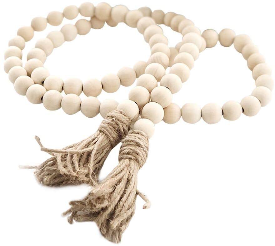 wholesale custom Amazon best selling Cheap Farmhouse Beads 58in Wood Bead Garland with Tassels