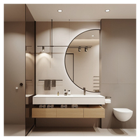 Kabinet Kamar Mandi Modern dengan Cermin Sensor Gerak, Kayu Lapis, PVC, Marmer, Wastafel Ganda, dan Lampu LED