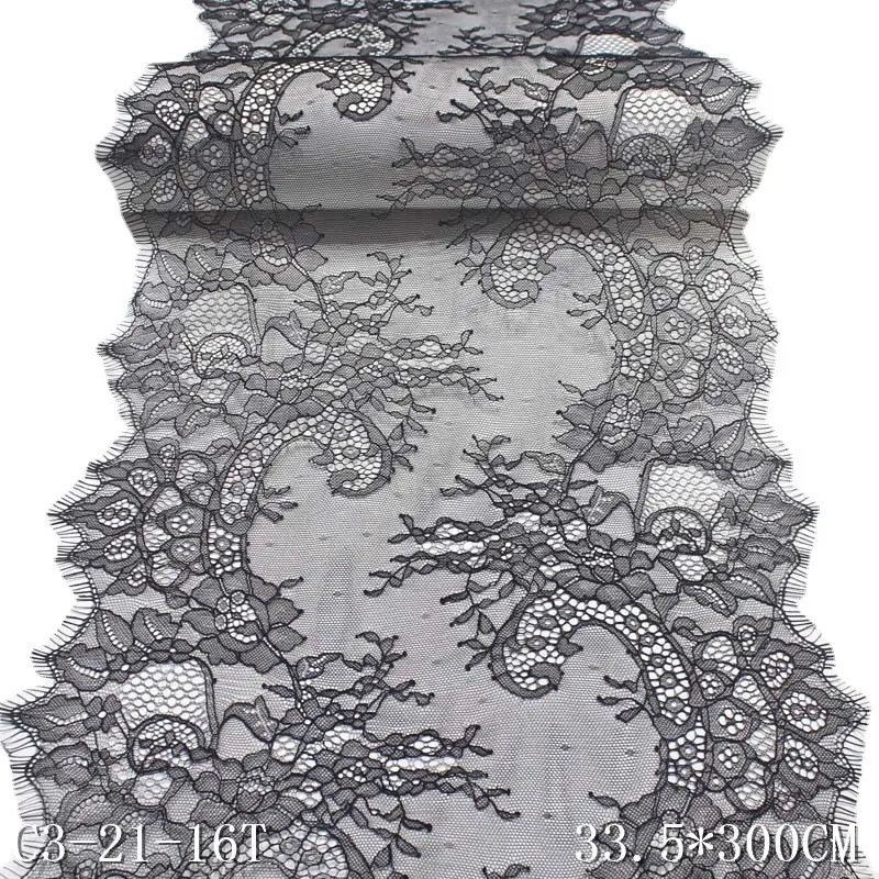 Polyester Black white Non elastic eyelash lace trim wide lace for wedding dress accessories Curtain Home textile decoration