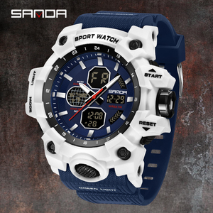 Montre numérique tactique et tendance pour homme SANDA 9093, montre de sport et d'alpinisme étanche avec fonction Snooze et double affichage, idéale pour les étudiants et les activités transfrontalières. - Product Image 2