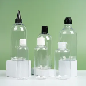 120ml-500ml Transparent Pet Flip Top Cap Plastic Shampoo Bottles Pointed Hair Oil Nozzle Clear Squeeze Bottles With Twist Caps