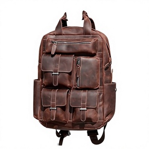 Men Genuine Leather <b>Backpack</b> Adjustable <b>Strap</b> Zipper Hasp Closure Durable Casual Daily Use 30-40L Solid Color - Product Image 6