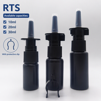 Flacon pulvérisateur nasal vide en plastique HDPE noir solide de 10 ml avec clip, format mini, prêt à l'emploi (RTS)