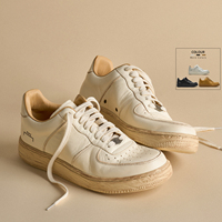 Chaussures de skate décontractées vintage pour hommes en cuir pleine fleur abricot, personnalisées OEM, de haute qualité, à semelle épaisse, faites à la main et respirantes