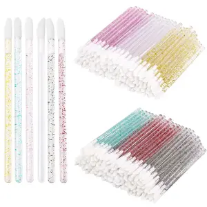 Crystal handle 50pcs Disposable colorful lip wands Flock Tip Applicators custom Lip Brush Applicator wholesale