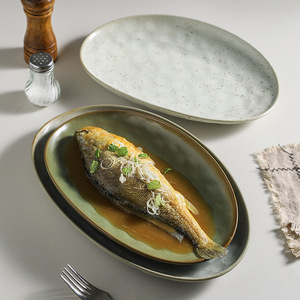 Ovaler Sashimi <span class=keywords><strong>Suhsi</strong></span> Teller im japanischen Stil Restaurant Geschirr Keramik Barbecue Steak Pasta Flache Platte Ovale Fisch platte - Product Image 3