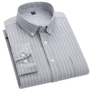 优质厂家直销男士成人灰色条纹图案牛津面料衬衫正式衬衫男士连衣裙男士衬衫