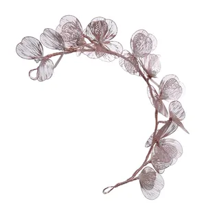 2022 Fashion Pearl Pink Rose Gold Butterflies Leaves Shape Bridal Headpiece Hari Vine For Lady
