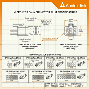 Cavo Rettangolare 43025 Micro-Fit 3.0 con Connettore a Doppia Fila da 2, 3, 4, 6, 8 Pin, Assemblaggio Cavi Overmolded, Cavo Molex - Product Image 3