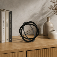 Sculpture de sphère métallique entrelacée Flolenco, style moderne minimaliste, noir mat, ornement abstrait creux pour table, pour le salon