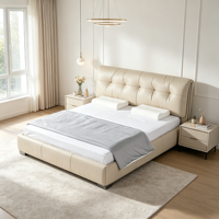 Lit moderne rembourré avec cadre en bois, disponible en tailles Queen et King, design sans lavage, rangement rotatif, directement de l'usine