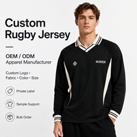 Maillot de rugby personnalisé IKDEER pour homme, manches longues, col en V, manches raglan, empiècements latéraux, col à bordure noire et blanche, fabricant de vêtements