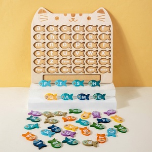 Konig mainan anak-anak kayu 26 huruf & angka memancing permainan papan cocok kognitif mainan pendidikan kayu Montessori - Product Image 3